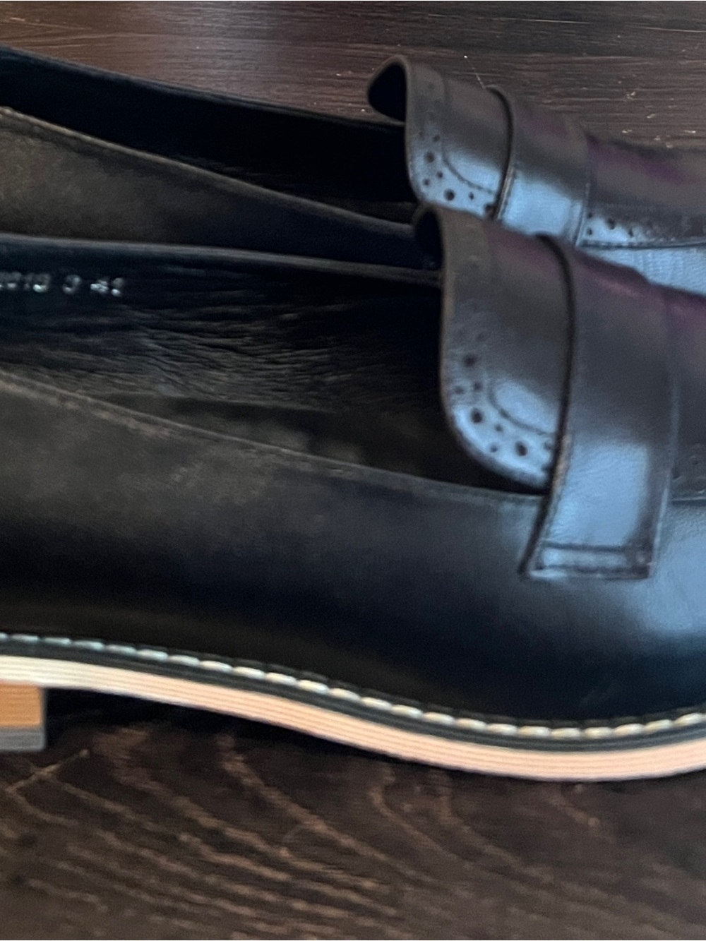 Women's Black Leather Penny Loafers with Contrast Sole